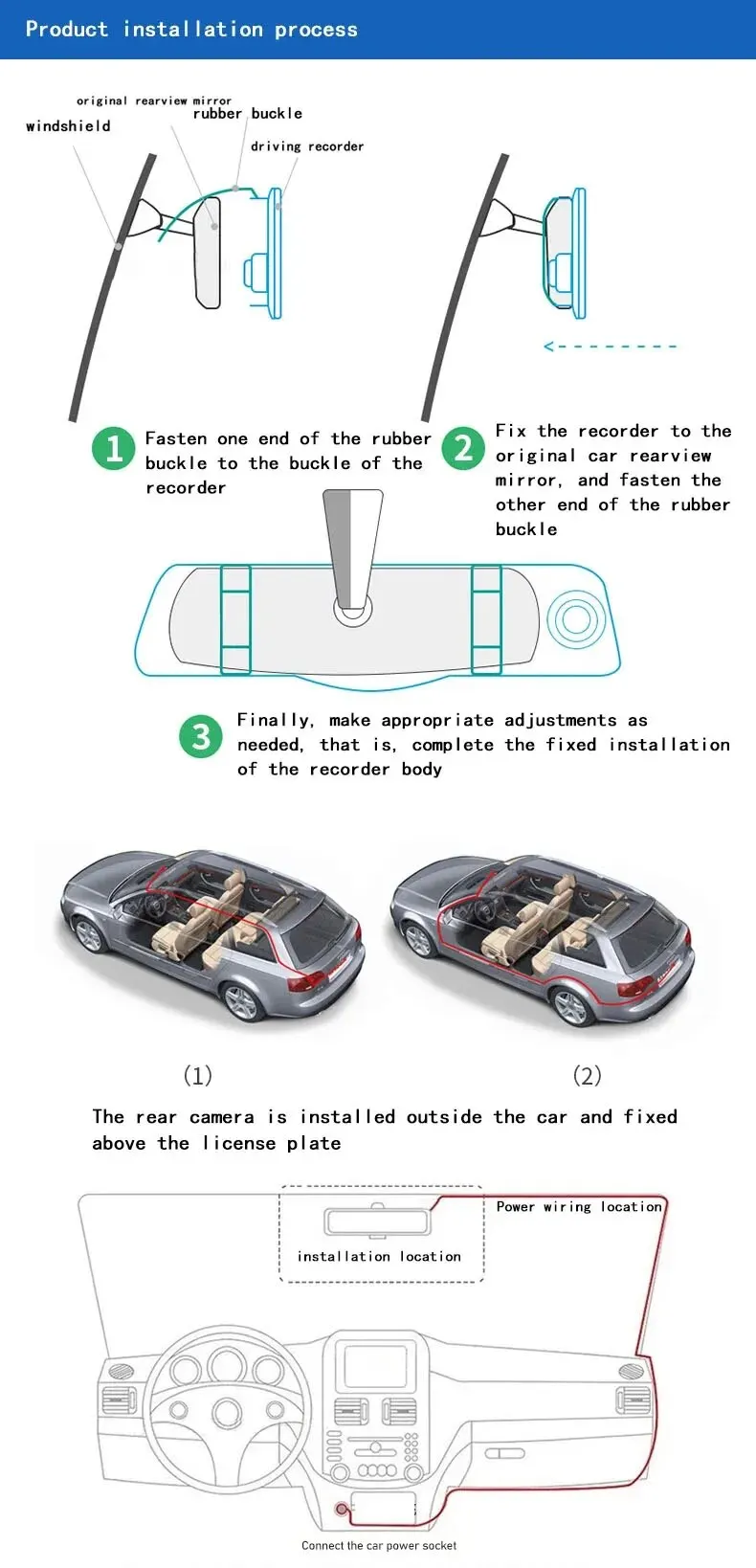 Car Front and Rear Dual Lens High-definition Night Vision 1080P Driving Recorder 4 Inches Rearview Mirror