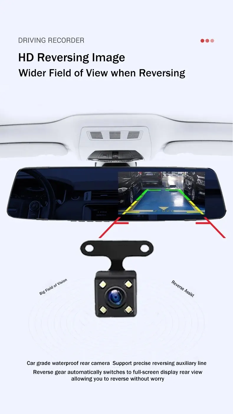 Car Front and Rear Dual Lens High-definition Night Vision 1080P Driving Recorder 4 Inches Rearview Mirror