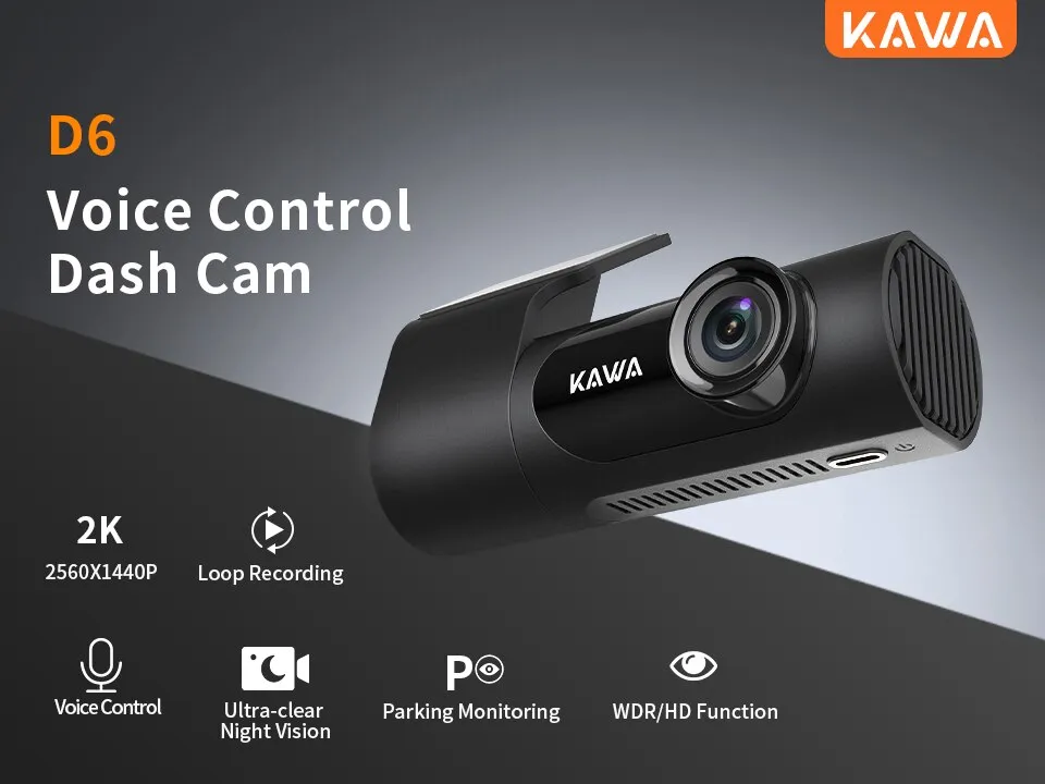 KAWA Car DVR D6 Dash Camera for Car 1440P Video Recorder EN RU FR JP Voice Control 24H Parking Mode App Control Night Vision