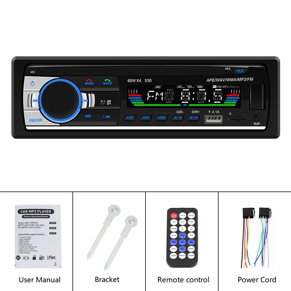 AMPrime Bluetooth Autoradio Car Stereo Radio FM Aux Input Receiver SD USB 12V In-dash 1 din Car MP3 Multimedia Player BT Music