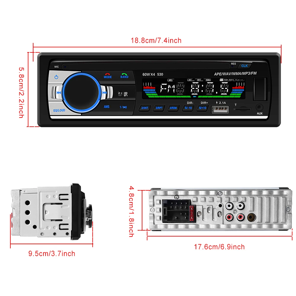 AMPrime Bluetooth Autoradio Car Stereo Radio FM Aux Input Receiver SD USB 12V In-dash 1 din Car MP3 Multimedia Player BT Music