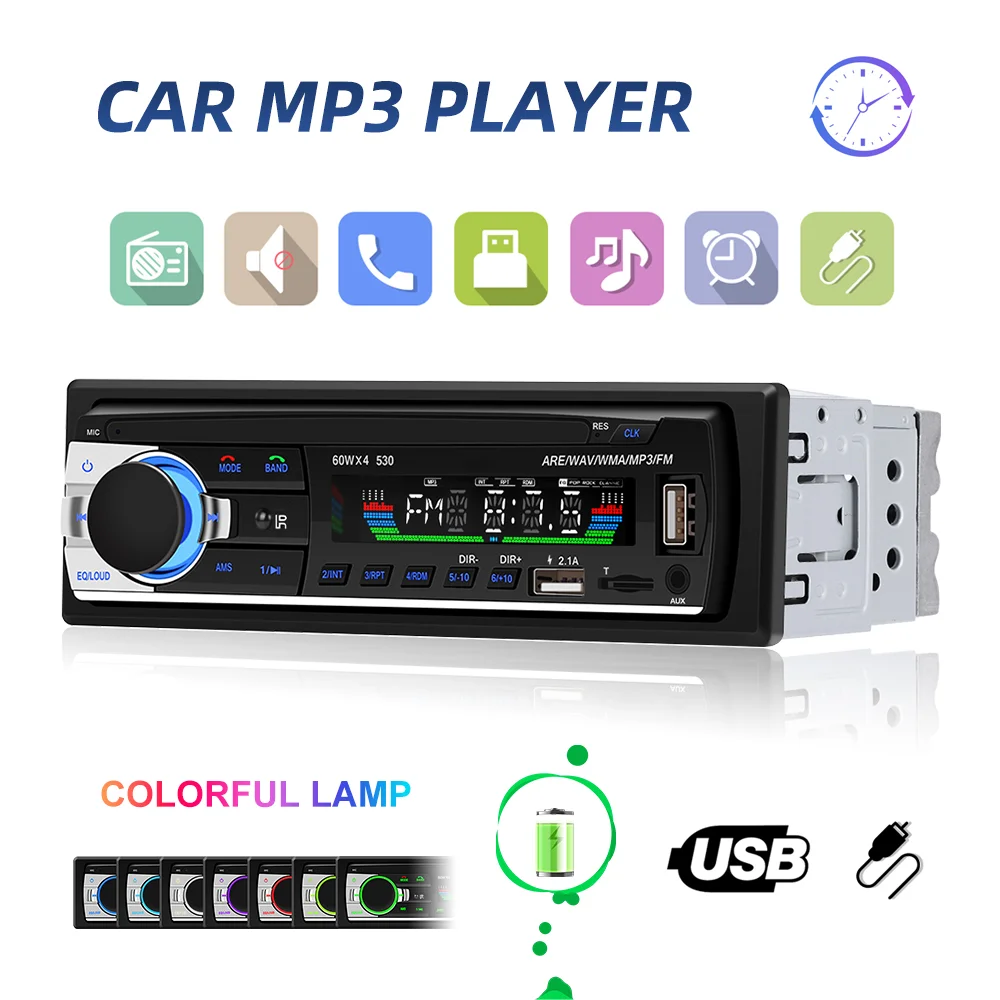 AMPrime Bluetooth Autoradio Car Stereo Radio FM Aux Input Receiver SD USB 12V In-dash 1 din Car MP3 Multimedia Player BT Music