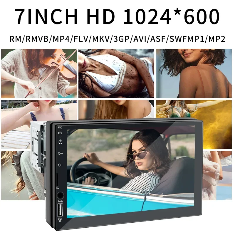 7 Inch 1 Din Car Radio MP5 Multimedia Player Touch Screen FM ISO Power Aux Input Bluetooth USB Mirror Link Universal Autoradio