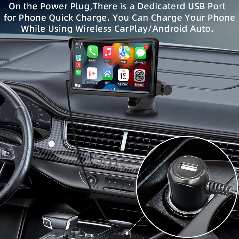 Hippcron 7inch Car Radio Multimedia Video Player Wireless Carplay And Wireless Android Auto Touch Screen With AUX USB