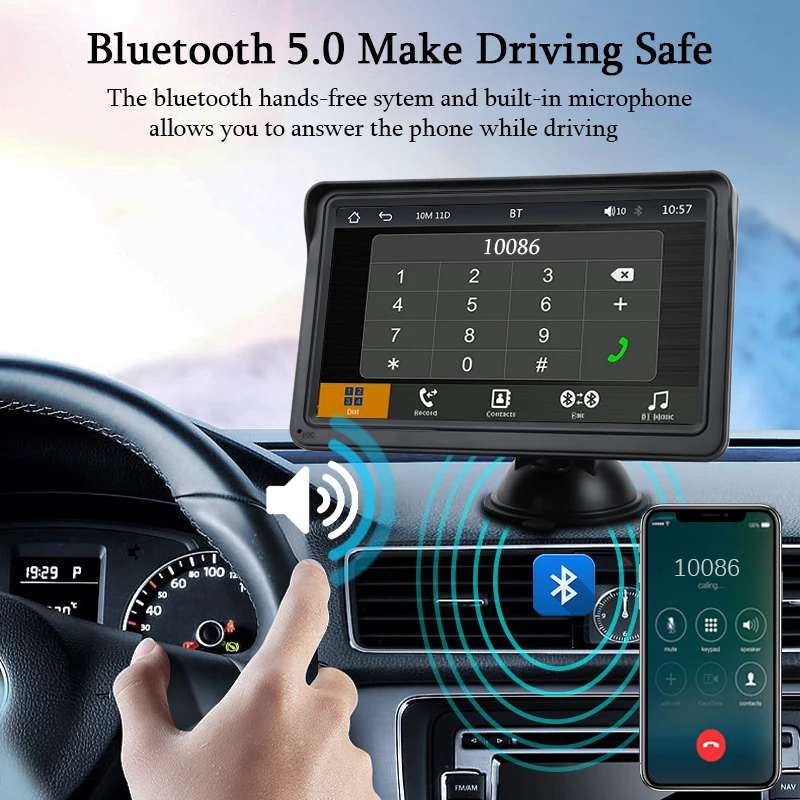 Hippcron 7inch Car Radio Multimedia Video Player Wireless Carplay And Wireless Android Auto Touch Screen With AUX USB