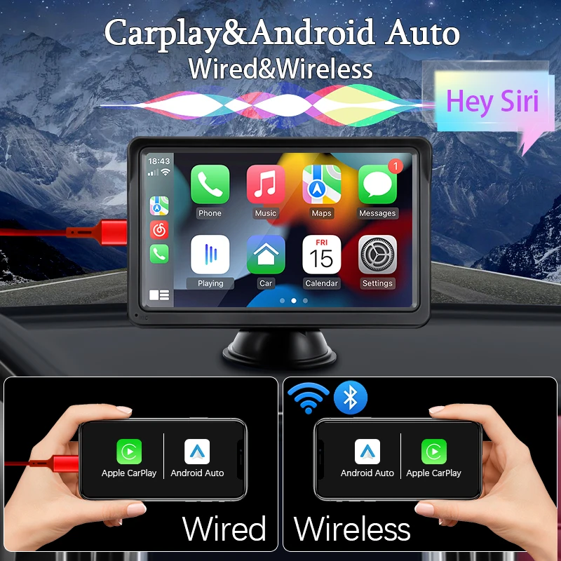 Hippcron CarPlay Android Auto Car Radio Multimedia Video Player 7inch Portable Touch Screen With AUX USB For Rear view camera