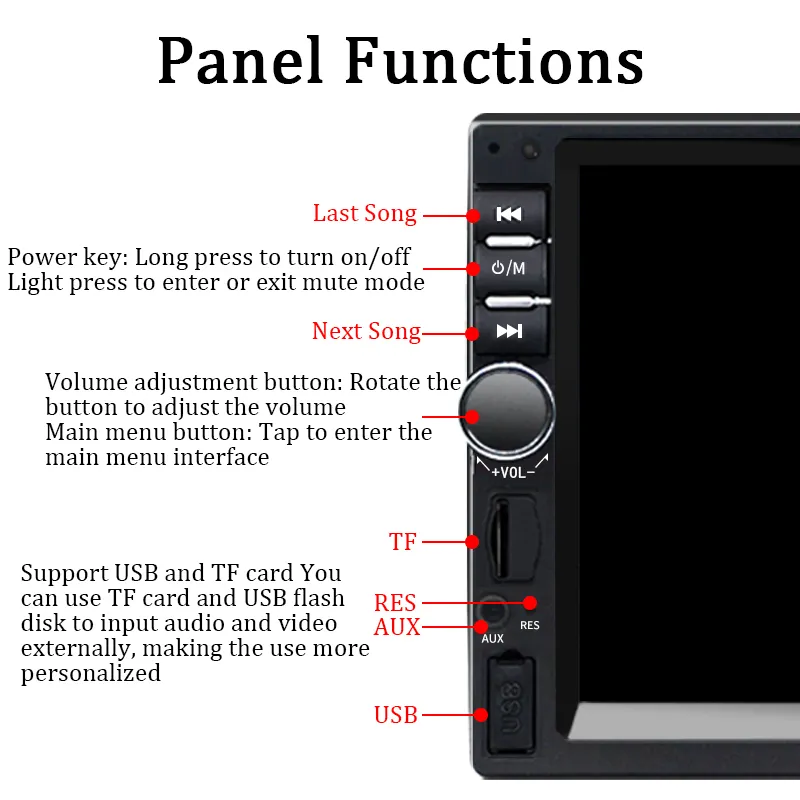 7 Inch 1 Din Car Radio MP5 Multimedia Player Touch Screen FM ISO Power Aux Input Bluetooth USB Mirror Link Universal Autoradio