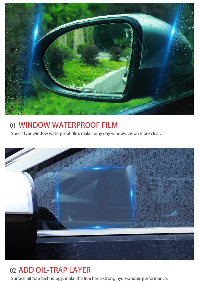 SEAMETAL Car Rainproof Film Anti Fog Car Sticker Mirror Window Clear Film Rain Proof Waterproof Film Auto Sticker Accessories