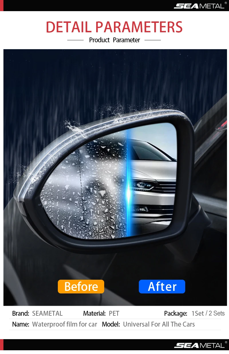 SEAMETAL Car Rainproof Film Anti Fog Car Sticker Mirror Window Clear Film Rain Proof Waterproof Film Auto Sticker Accessories