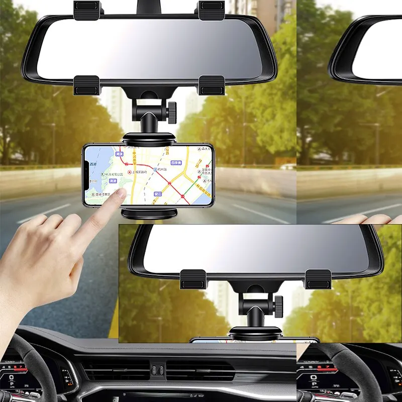 Car Rearview Mirror Mount Car Phone Bracket Navigation GPS Stand Foldable Adjustment Phone Holder Car Car Accessories