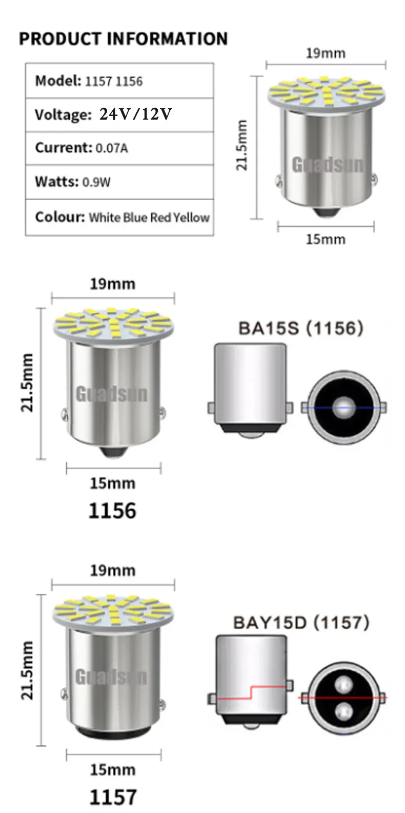 Guadsun 10pcs Truck LED Bulb 24V 1156 1157 BA15S BAY15D 3014SMD White DRL Daytime Running Lamp Car Accessories Turn Signal Light