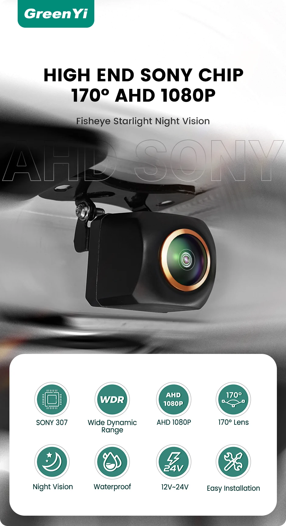 GreenYi AHD 1920x1080P Car Rear View Camera 170° Golden Fisheye Lens Full HD Night Vision Vehicle Reversing Cameras IMX307 G817