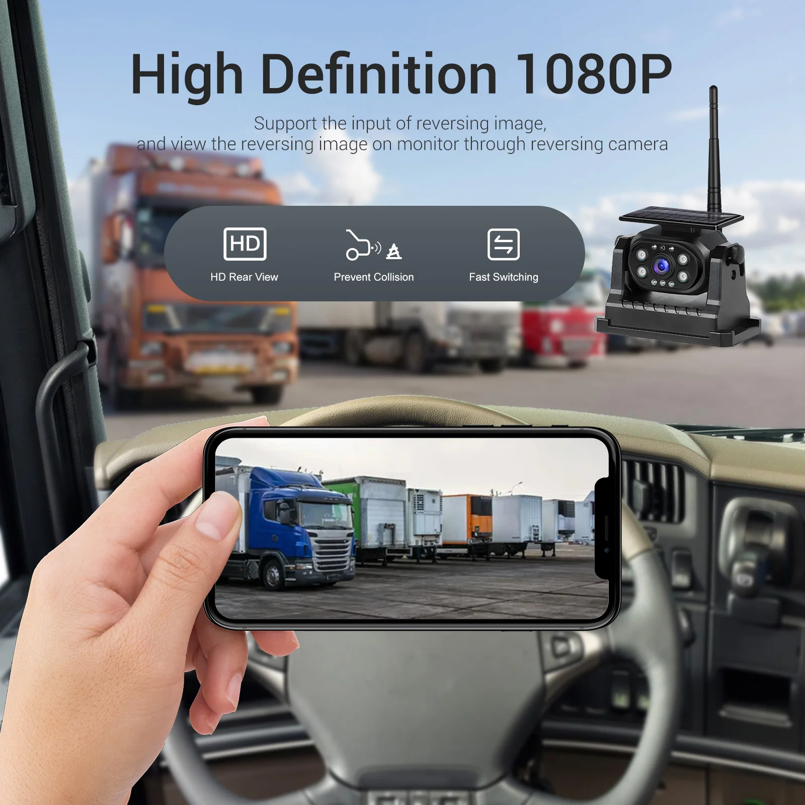 Leekooluu Car Rear Camera WiFi Wireless Solar Band Battery Rearview Camera 1080P Infrared Night Vision Reversing Backup Camera