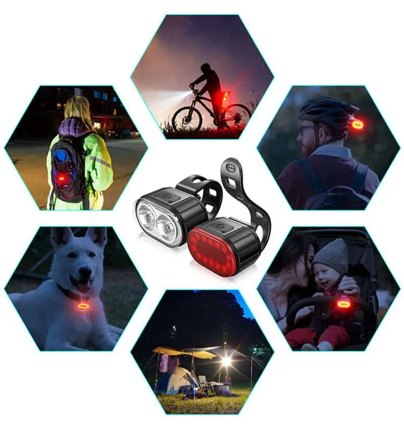 Cycling Bicycle Front Rear Light Set Bike USB Charge Headlight Light MTB Waterproof Taillight LED Lantern Bicycle Accessories