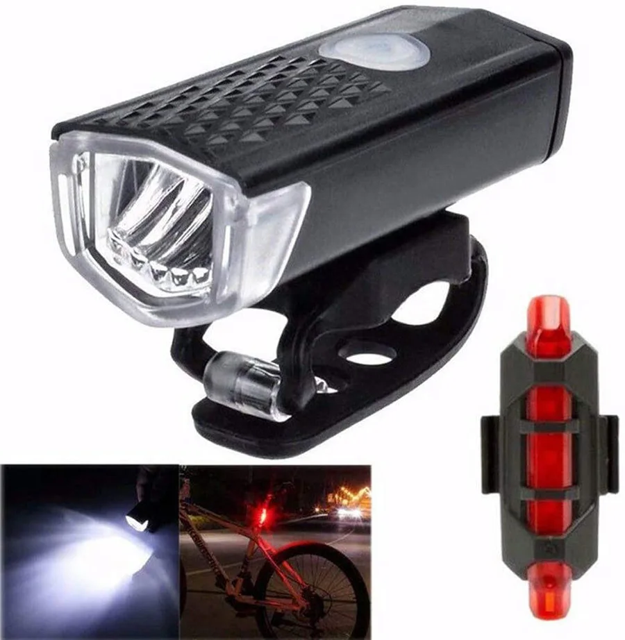 Bike Light Set Front Light with Taillight USB Rechargeable Easy to Install 3 Modes Bicycle Accessories for the Bicycle Road MTB