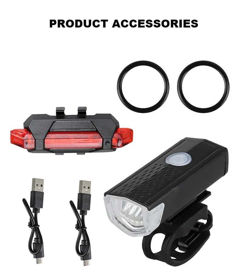 Bike Bicycle Light USB LED Rechargeable Set MTB Road Bike Front Back Headlight Lamp Flashlight Cycling Light Cycling Accessories