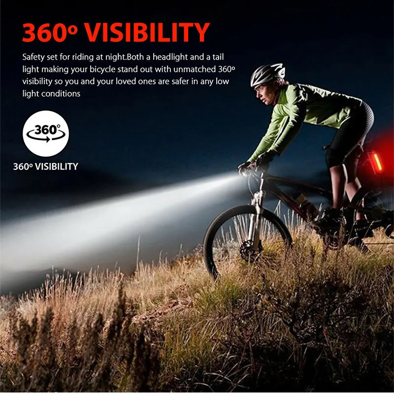 Bike Bicycle Light USB LED Rechargeable Set MTB Road Bike Front Back Headlight Lamp Flashlight Cycling Light Cycling Accessories